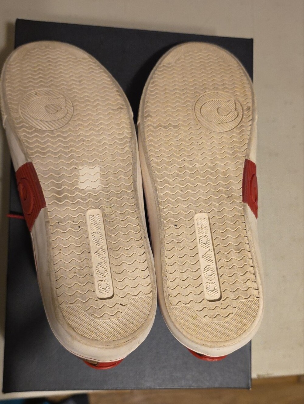 Coach Brown Signature Canvas Sneakers with Red Heart Print - Picture 6 of 8